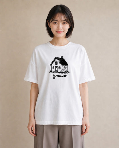 デザインTシャツ レディース 湖畔の小屋 湖 小屋 ナチュラル アンティーク イラスト 上品 秋コーデ おしゃれギフト 白T YMAZO