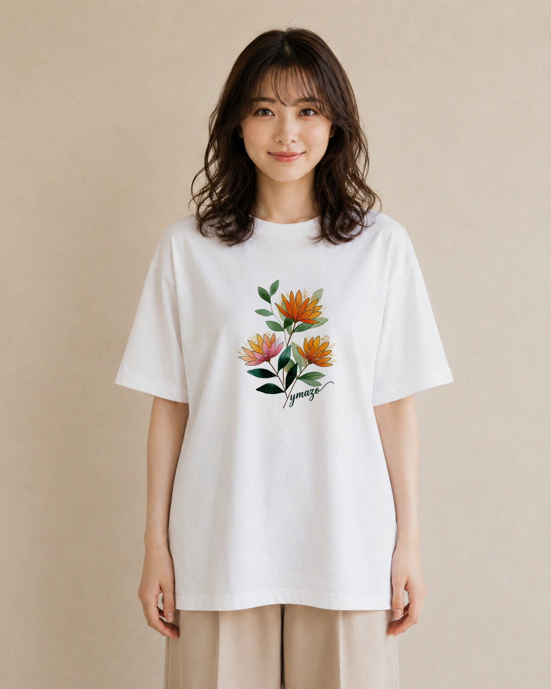 グラフィックTシャツ レディース ミモザ 花 花柄 イラスト シンプル ルームウェア ギフト 白T YMAZO