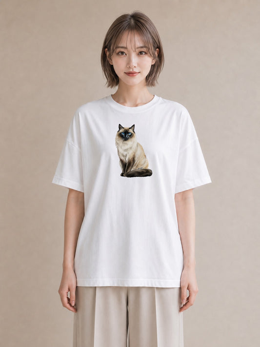 デザインTシャツ レディース ペルシャ 猫 ねこ イラスト カジュアル 夏コーデ 通学 白T YMAZO