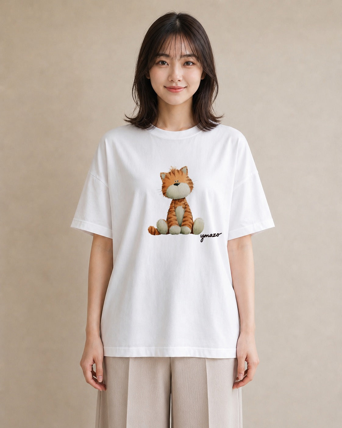 半袖Tシャツ レディース とら 動物 アニマル イラスト 抜け感 綿100 デート 白T YMAZO