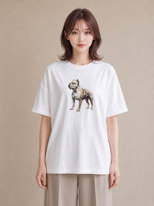 グラフィックTシャツ レディース 犬 いぬ イラスト 淡色 親子 20代 白T YMAZO