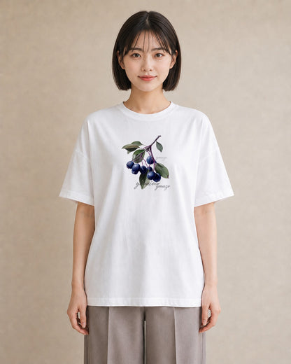 グラフィックTシャツ レディース ブルーベリー 食べ物 フード イラスト 水彩風 在宅 公園 白T YMAZO