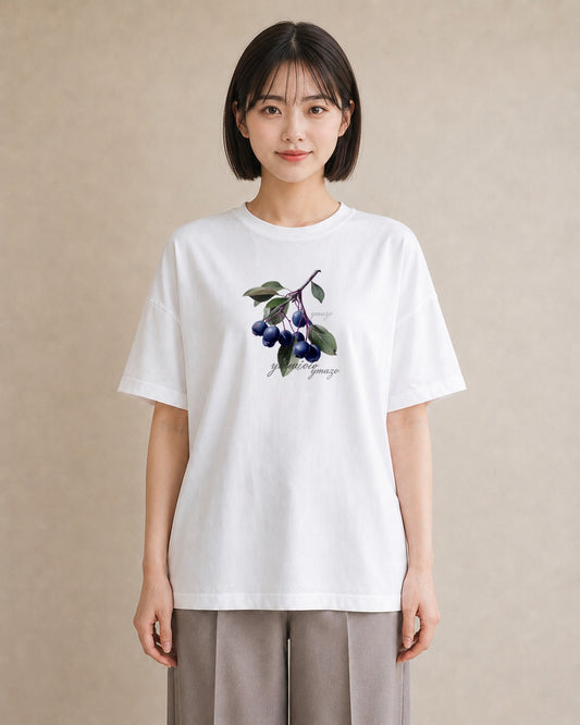 グラフィックTシャツ レディース ブルーベリー 食べ物 フード イラスト 水彩風 在宅 公園 白T YMAZO