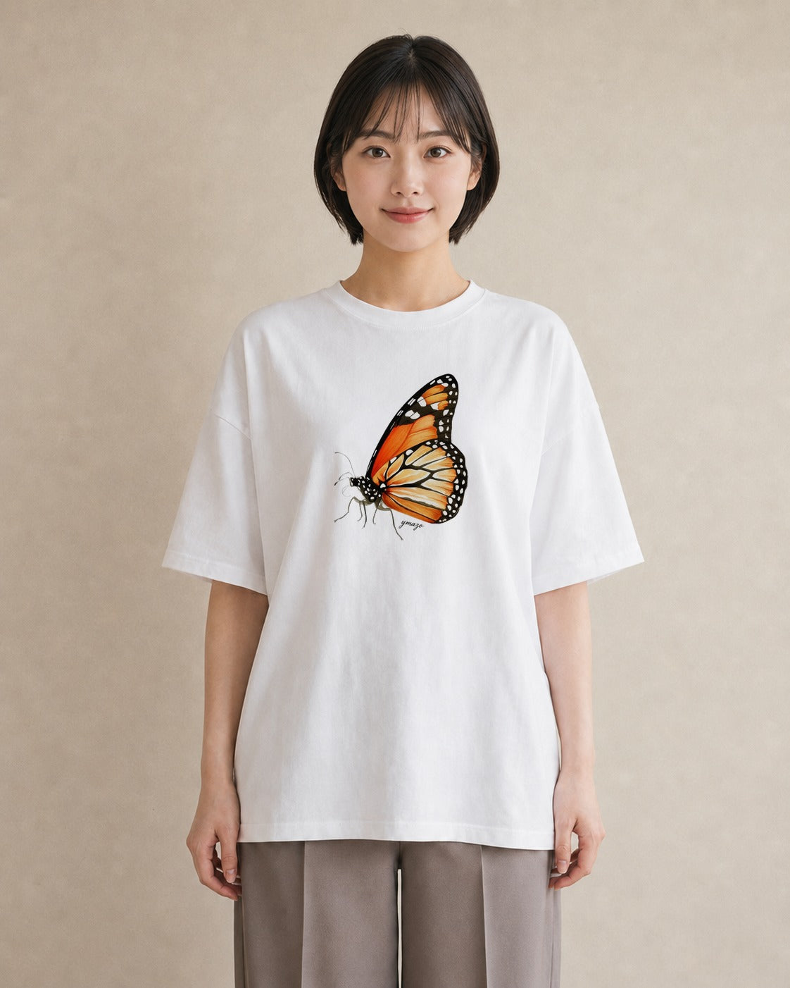 デザインTシャツ レディース ちょうちょ 蝶 バタフライ 昆虫 虫 イラスト アート風 女性向けギフト 散歩 白T YMAZO