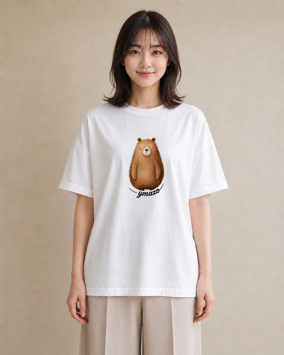 プリントTシャツ レディース くま クマ ベア 動物 アニマル イラスト 休日コーデ 在宅 公園 白T YMAZO