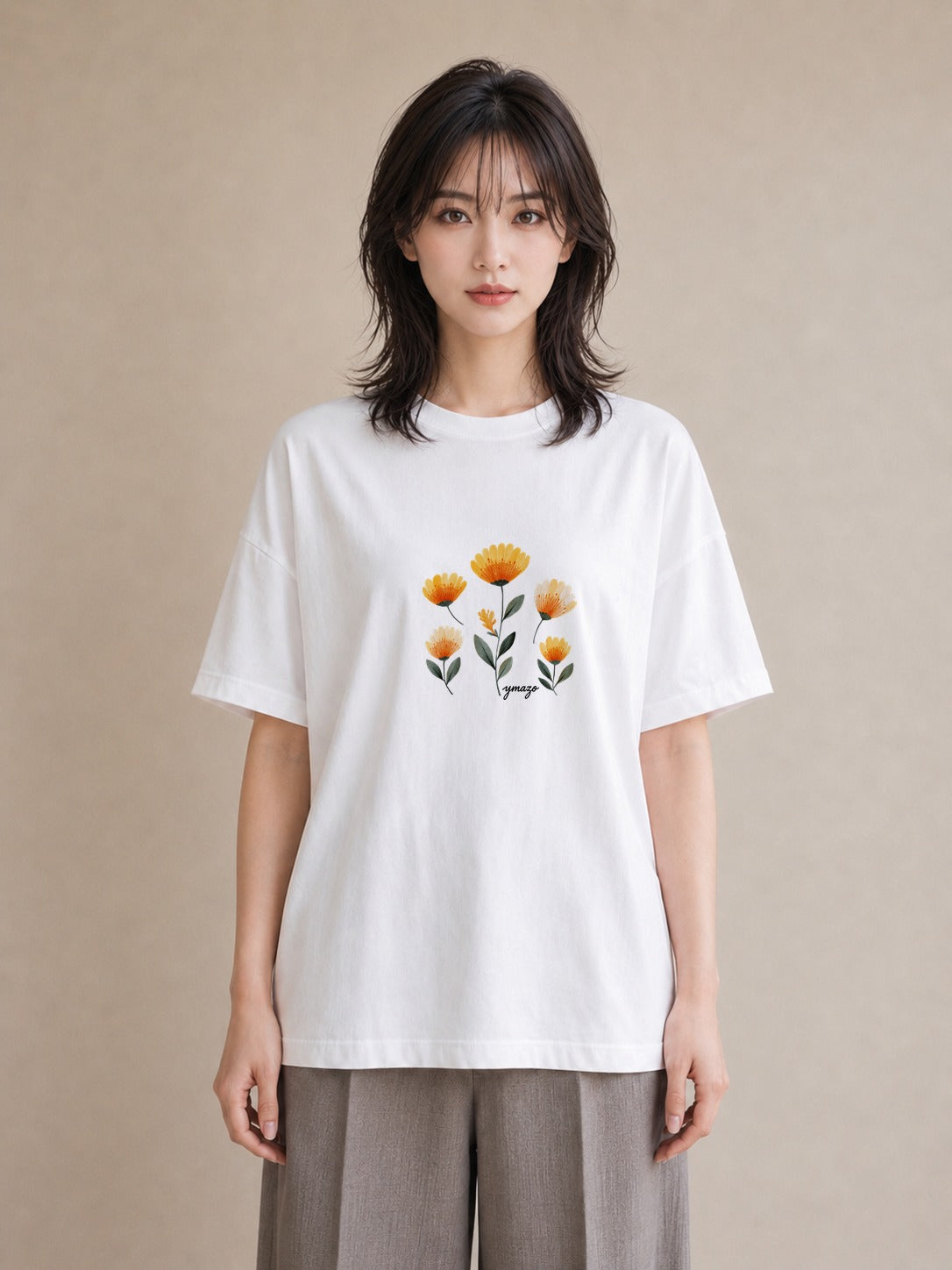 半袖Tシャツ レディース マーガレット 花 花柄 イラスト 淡色 送別ギフト 通勤 白T