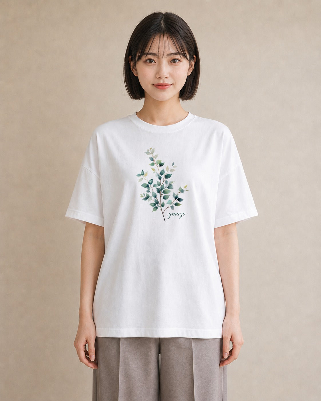 デザインTシャツ レディース 葉っぱ 植物 ボタニカル イラスト ニュアンス ビーチ デイリーウェア 白T YMAZO