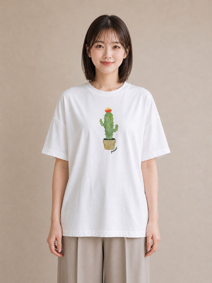 プリントTシャツ レディース サボテン 植物 ボタニカル イラスト デート 帰省 白T YMAZO