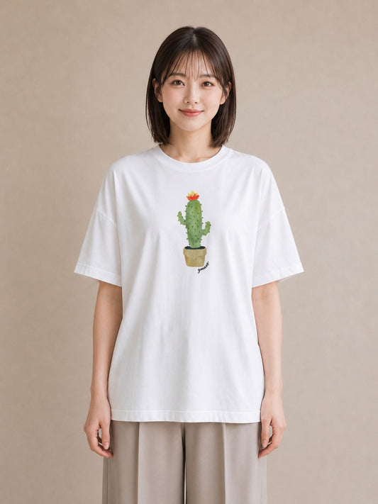 プリントTシャツ レディース サボテン 植物 ボタニカル イラスト デート 帰省 白T YMAZO