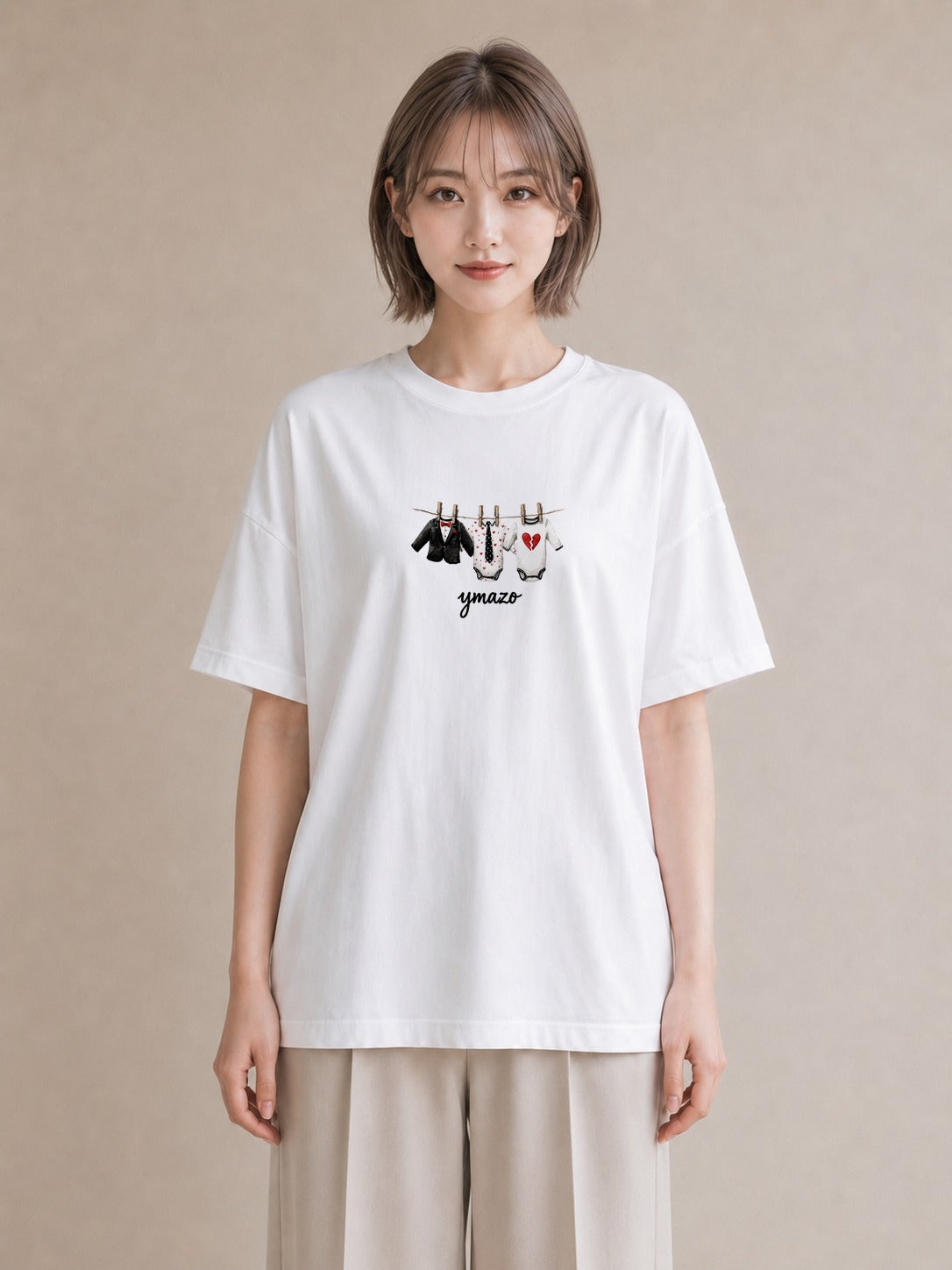 プリントTシャツ レディース 洗濯物 風 ナチュラル アンティーク イラスト 旅行コーデ デート 帰省 白T YMAZO