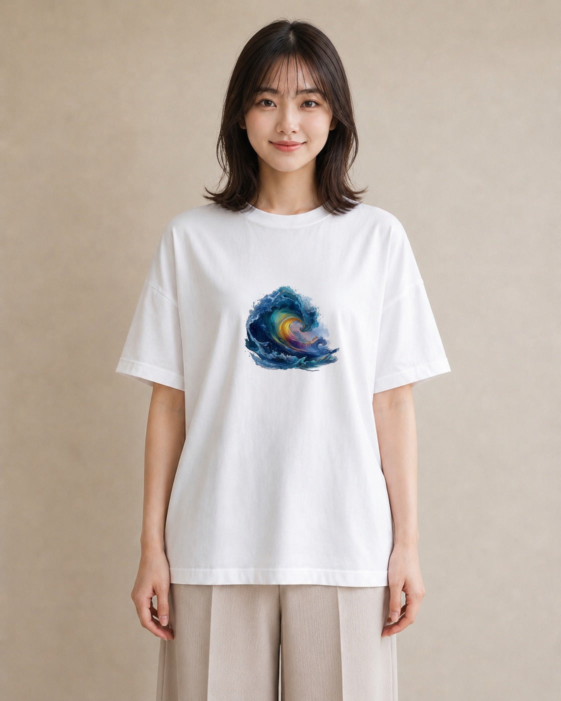 Tシャツ レディース 波 星空 宇宙 イラスト ミニマル 女性 旅行用 白T YMAZO
