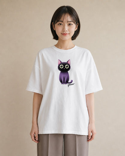 半袖Tシャツ レディース 黒猫 猫 ねこ イラスト 旅行コーデ ホワイトデー 春服 白T YMAZO