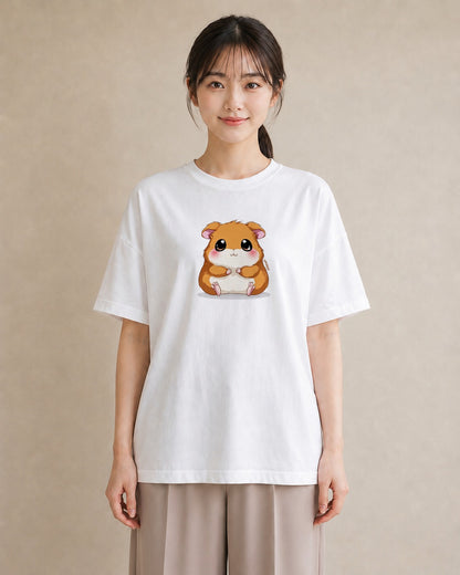 Tシャツ レディース ジャンガリアンハムスター ペット 動物 イラスト 普段使い 買い物 夏コーデ 白T YMAZO