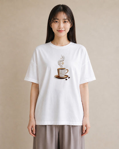 Tシャツ レディース カフェオレ 食べ物 フード イラスト 休日コーデ 女性向けギフト 散歩 白T YMAZO