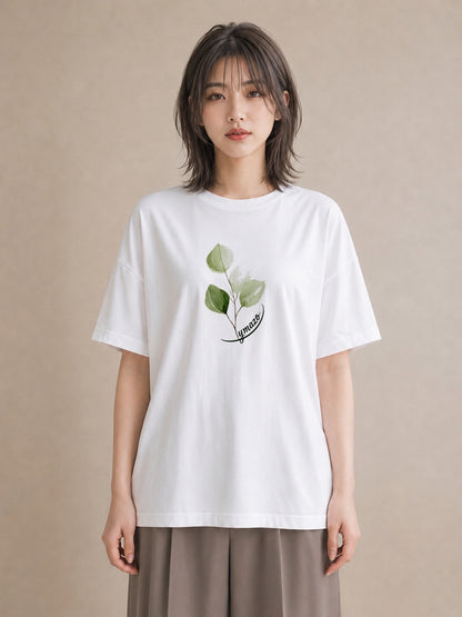 グラフィックTシャツ レディース 葉っぱ 植物 ボタニカル イラスト 普段使い 海 カフェ巡り 白T YMAZO