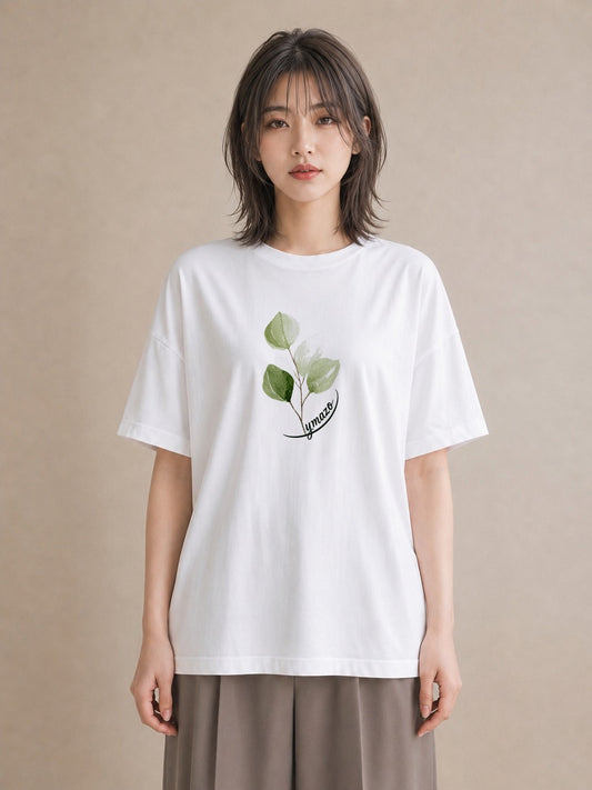 グラフィックTシャツ レディース 葉っぱ 植物 ボタニカル イラスト 普段使い 海 カフェ巡り 白T YMAZO