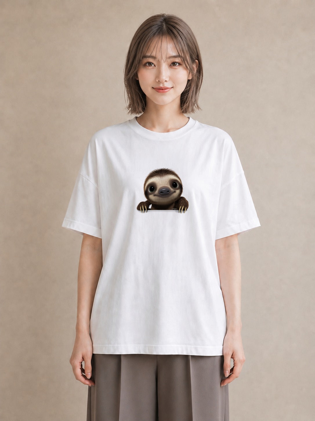 デザインTシャツ レディース ナマケモノ 動物 アニマル イラスト お洒落 敬老の日 ホワイトデー 白T YMAZO