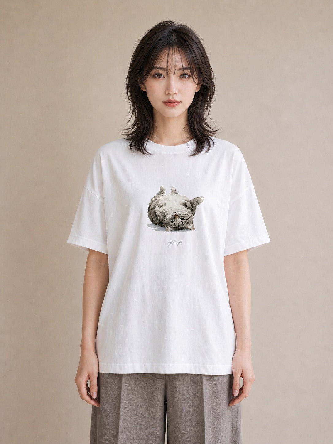 グラフィックTシャツ レディース ラグドール 猫 ねこ イラスト きれいめカジュアル 送別ギフト 通勤 白T YMAZO