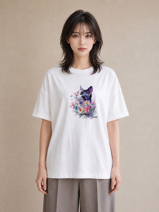 デザインTシャツ レディース 子猫 猫 ねこ イラスト フェミニン 帰省 ラフ 白T YMAZO