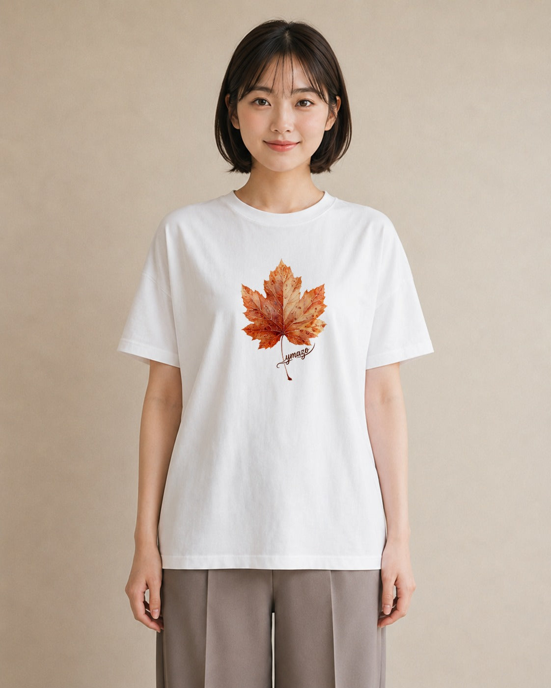 グラフィックTシャツ レディース 落ち葉 植物 ボタニカル イラスト 抜け感 休日 ペアコーデ 白T YMAZO