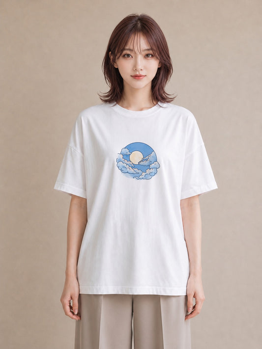 プリントTシャツ レディース 雲 星空 宇宙 イラスト 普段着 週末コーデ 白T YMAZO