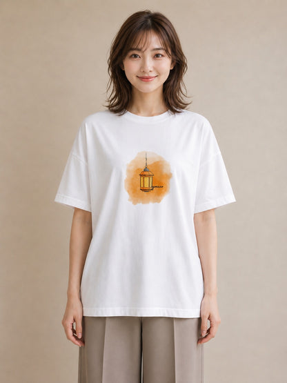 半袖Tシャツ レディース 街灯 夜霧 夜 ナチュラル アンティーク イラスト ポップ 部屋着 女性向けギフト 白T YMAZO