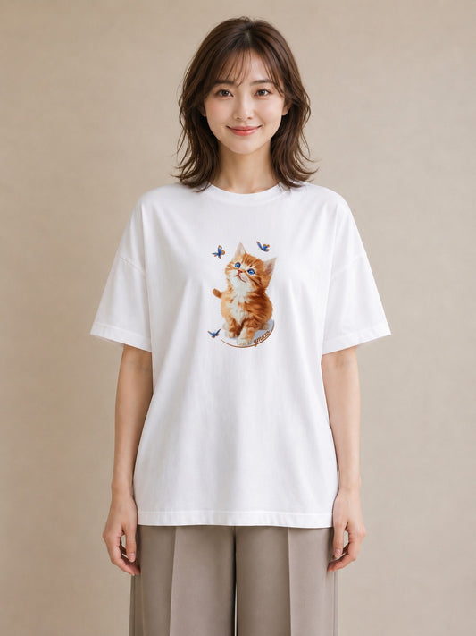 半袖Tシャツ レディース ソマリ 猫 ねこ イラスト フェミニン 女子会 お揃い 白T YMAZO