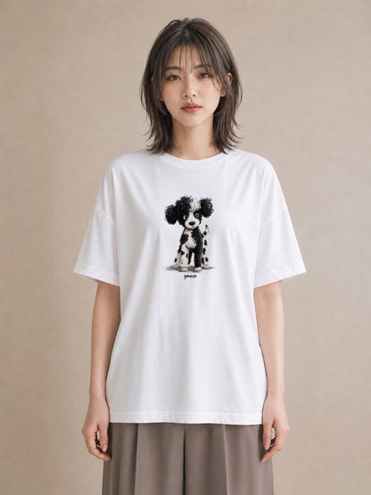 プリントTシャツ レディース トイプードル プードル 犬 いぬ イラスト カフェコーデ 誕生日プレゼント 綿100 白T YMAZO