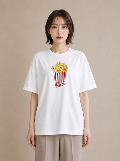 Tシャツ レディース ポップコーン 食べ物 フード イラスト 抜け感 ギフト 母の日 白T YMAZO