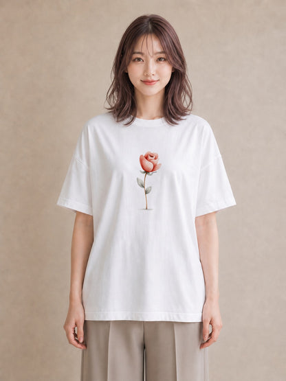 プリントTシャツ レディース バラ 薔薇 ローズ 花 花柄 イラスト ニュアンス 公園 ママ 白T