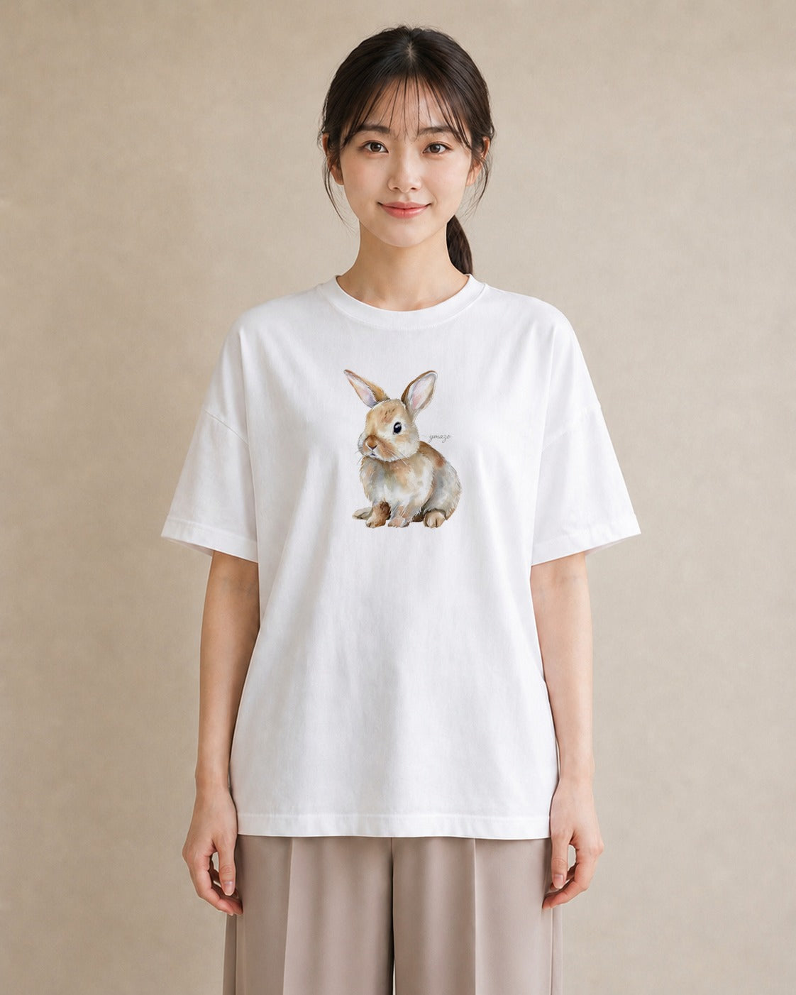 プリントTシャツ レディース ロップイヤー ペット 動物 イラスト レトロ 普段着 週末コーデ 白T YMAZO