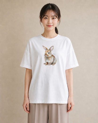 プリントTシャツ レディース ロップイヤー ペット 動物 イラスト レトロ 普段着 週末コーデ 白T YMAZO