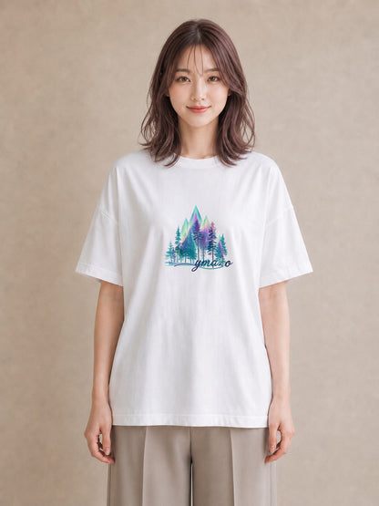 グラフィックTシャツ レディース オーロラ 星空 宇宙 イラスト 淡色 母娘コーデ 自分用 白T YMAZO