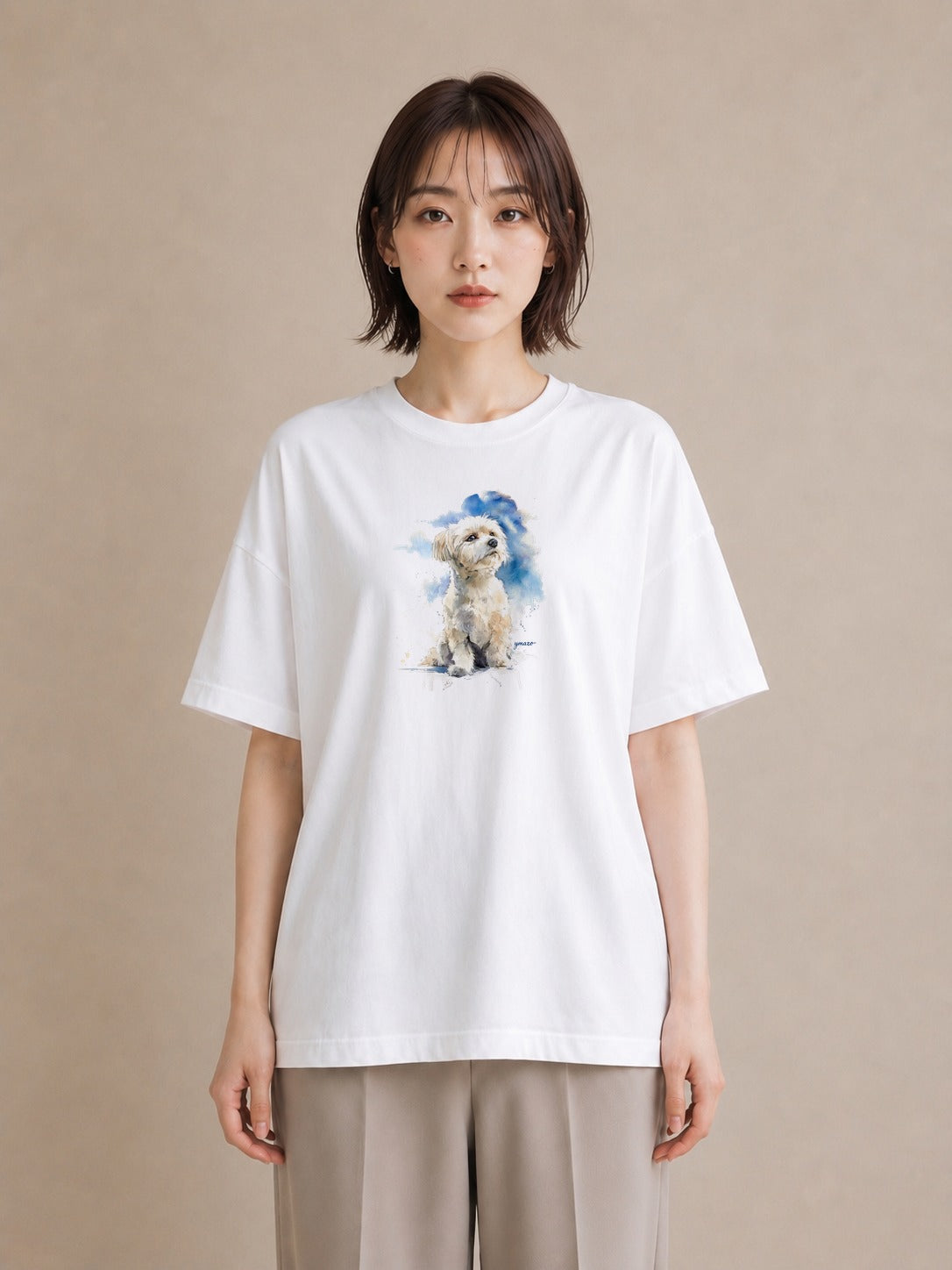半袖Tシャツ レディース 保護犬 犬 いぬ イラスト カジュアル 旅行用 海 白T YMAZO