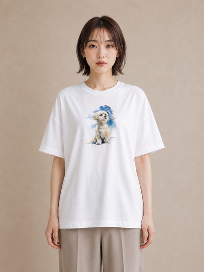 半袖Tシャツ レディース 保護犬 犬 いぬ イラスト カジュアル 旅行用 海 白T YMAZO