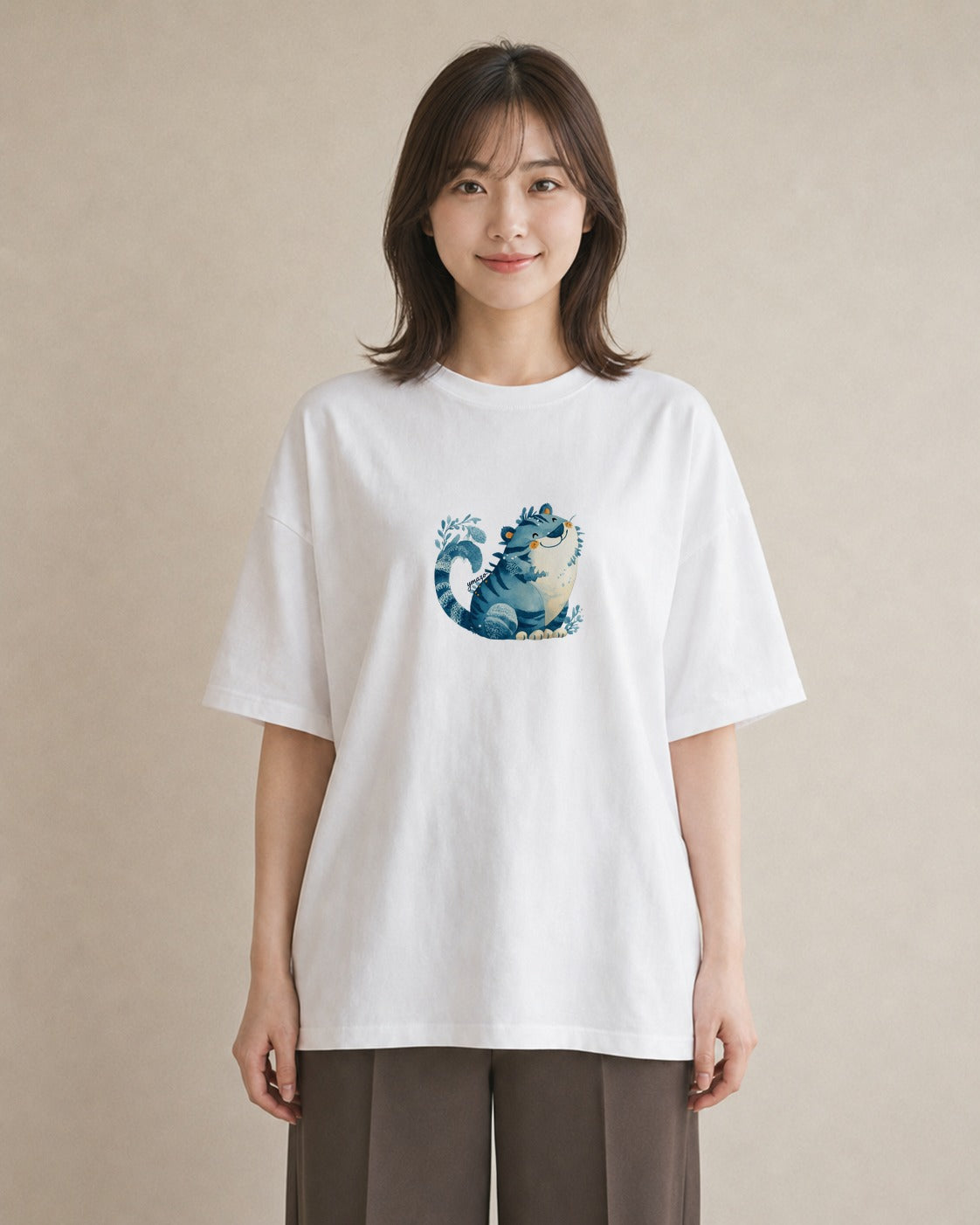 半袖Tシャツ レディース とら 動物 アニマル イラスト きれいめ お揃い 親子 白T YMAZO