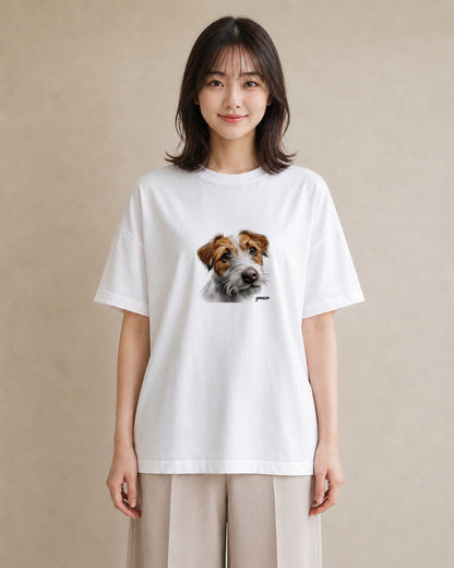 デザインTシャツ レディース ジャックラッセルテリア 犬 いぬ イラスト 抜け感 自分用 ルームウェア 白T YMAZO