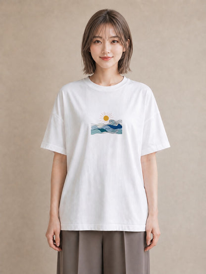 半袖Tシャツ レディース 海 リゾート 夏 イラスト 韓国風 レイヤード 友達ギフト 白T YMAZO