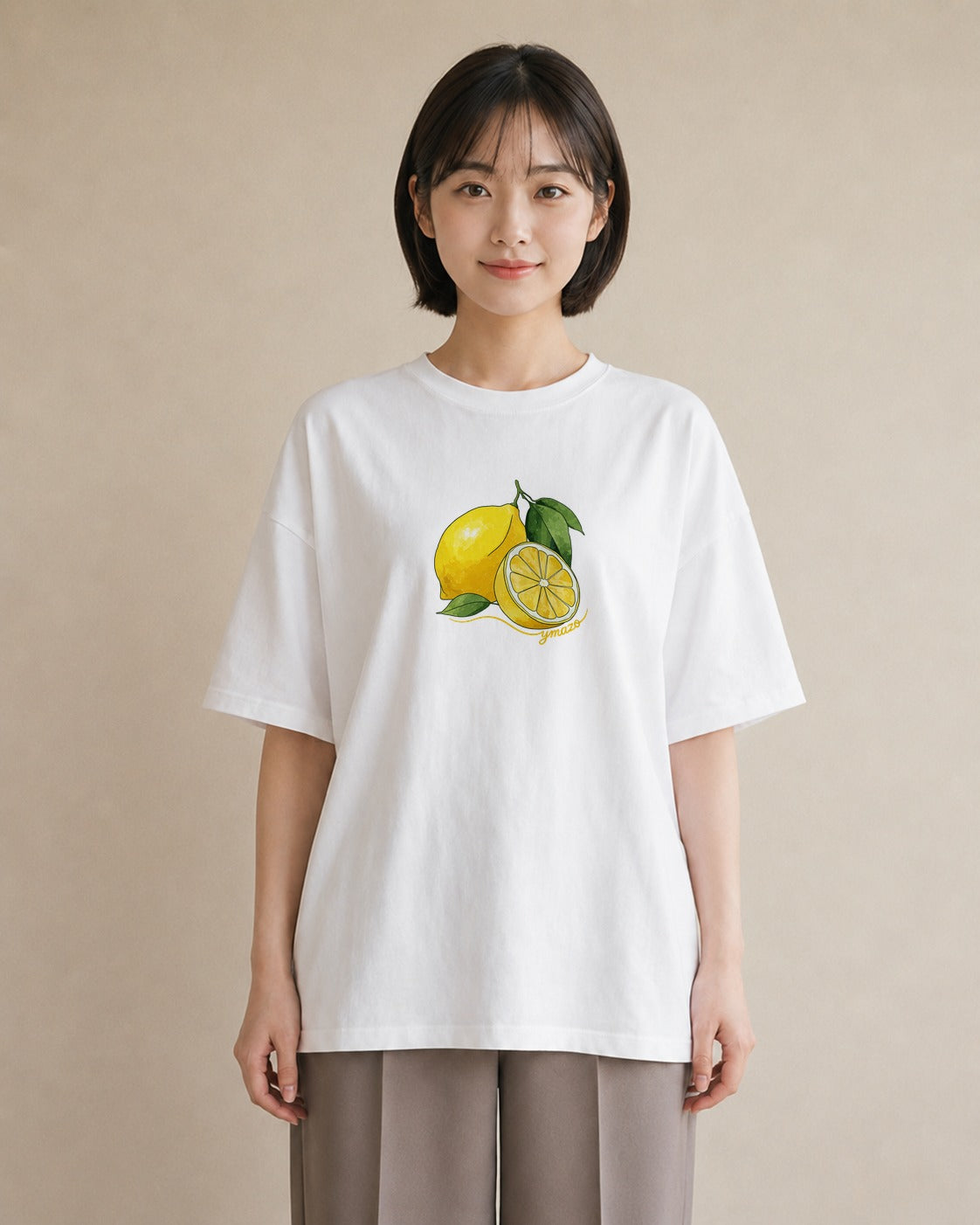 プリントTシャツ レディース レモン 檸檬 食べ物 フード イラスト 普段使い 通勤 在宅 白T YMAZO