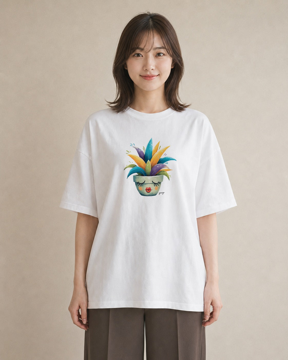 グラフィックTシャツ レディース 多肉植物 植物 ボタニカル イラスト きれいめ 秋コーデ おしゃれギフト 白T YMAZO