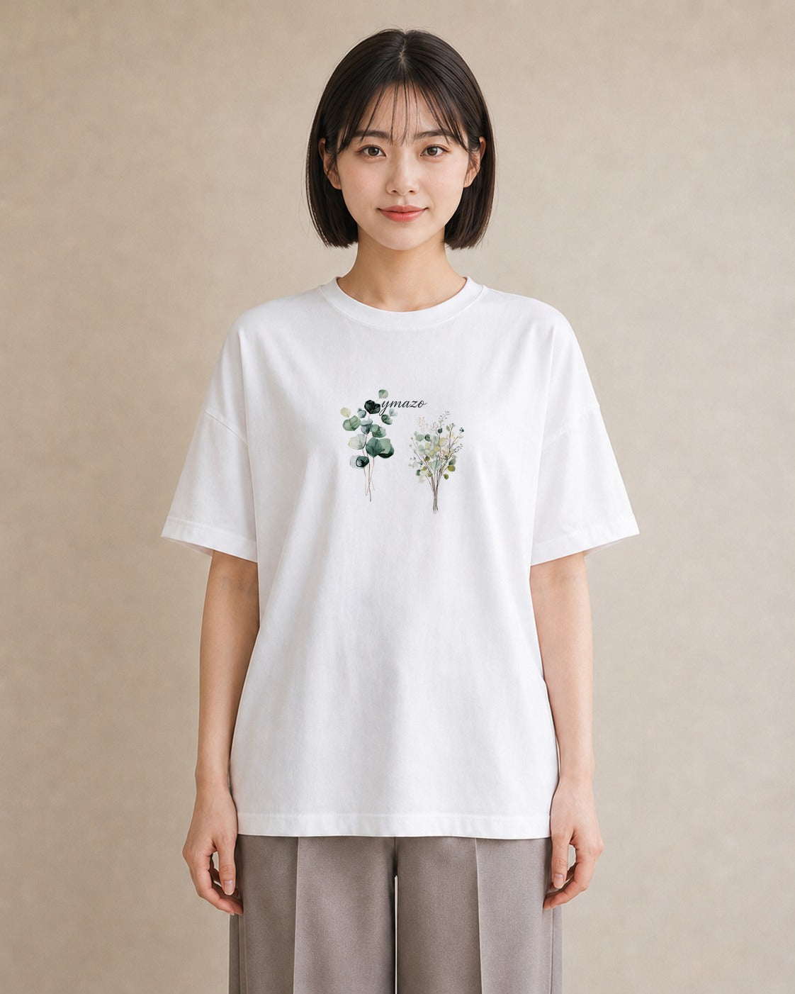 半袖Tシャツ レディース ボタニカル 植物 イラスト 在宅 公園 白T YMAZO