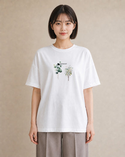 半袖Tシャツ レディース ボタニカル 植物 イラスト 在宅 公園 白T YMAZO