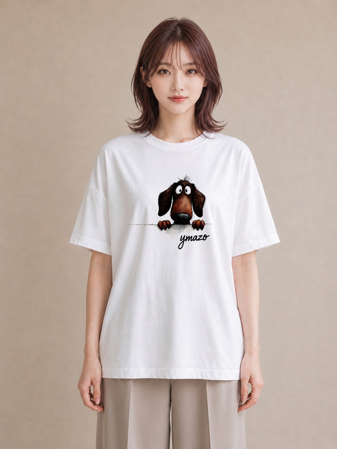 半袖Tシャツ レディース ミニチュアダックスフンド 犬 いぬ イラスト ナチュラル 姉妹 送別ギフト 白T YMAZO
