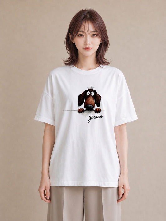 半袖Tシャツ レディース ミニチュアダックスフンド 犬 いぬ イラスト ナチュラル 姉妹 送別ギフト 白T YMAZO