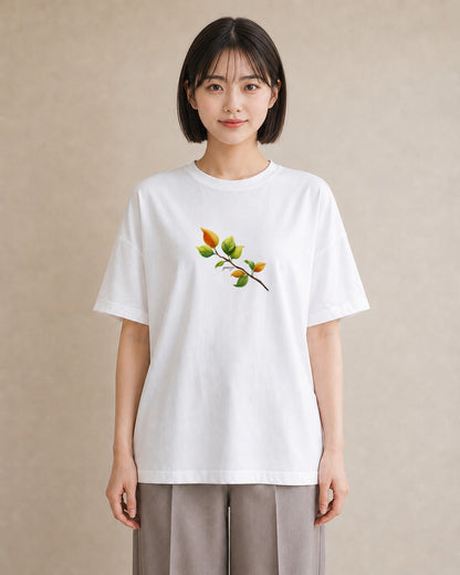 グラフィックTシャツ レディース 落ち葉 植物 ボタニカル イラスト シック 20代 カジュアルコーデ 白T YMAZO