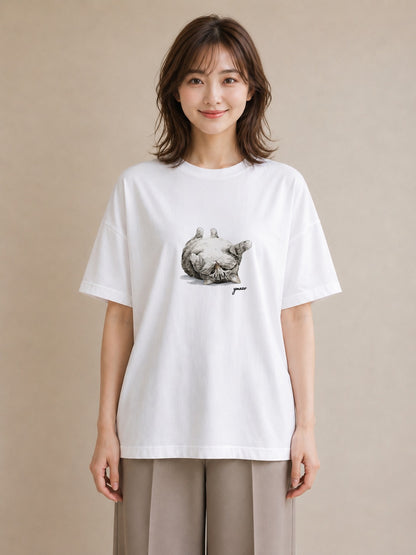 プリントTシャツ レディース ぶち猫 猫 ねこ イラスト ラフカジュアル 週末コーデ 敬老の日 白T YMAZO