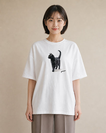 デザインTシャツ レディース 猫 ねこ イラスト モード 敬老の日 ホワイトデー 白T YMAZO