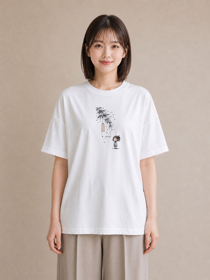 プリントTシャツ レディース 風鈴 ガラス 夏 ナチュラル アンティーク イラスト ガーリー 在宅 公園 白T YMAZO