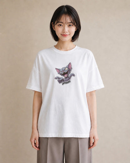 プリントTシャツ レディース スフィンクス 猫 ねこ イラスト ラフ ビーチ デイリーウェア 白T YMAZO