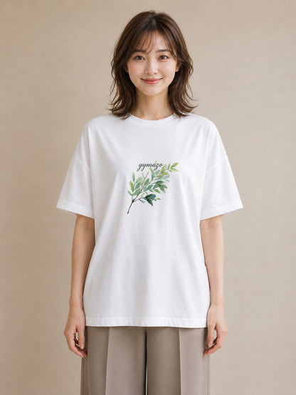 Tシャツ レディース シダ 植物 ボタニカル イラスト きれいめ 在宅 公園 白T YMAZO